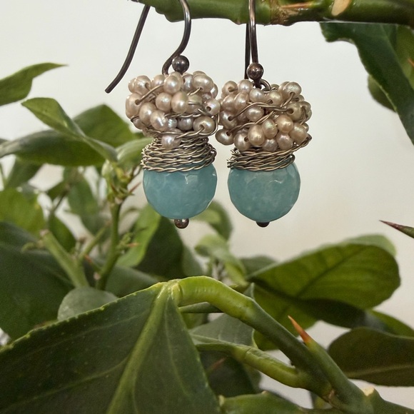 Jewelry - Elegant Silver and Blue Beaded Earrings